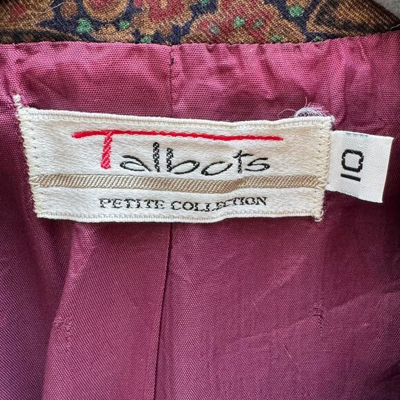 Vintage 90s Talbots Women's Brown and Burgundy Paisley Blazer Preppy Academia - Picture 3 of 8
